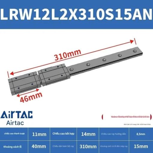 Ray trượt tuyến tính mini bản rộng LRW12L2X310S15AN - Ảnh 2