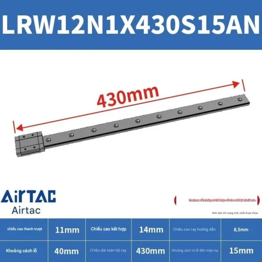 Ray trượt tuyến tính mini bản rộng LRW12N1X430S15AN - Ảnh 2
