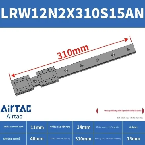 Ray trượt tuyến tính mini bản rộng LRW12N2X310S15AN - Ảnh 2