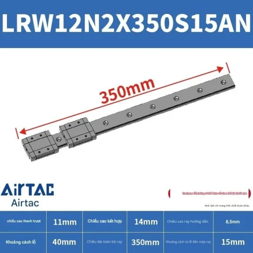 Ray trượt tuyến tính mini bản rộng LRW12N2X350S15AN - Ảnh 2