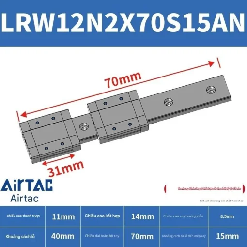 Ray trượt tuyến tính mini bản rộng LRW12N2X70S15AN - Ảnh 2