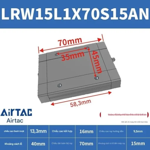 Ray trượt tuyến tính mini bản rộng LRW15L1X70S15AN - Ảnh 2