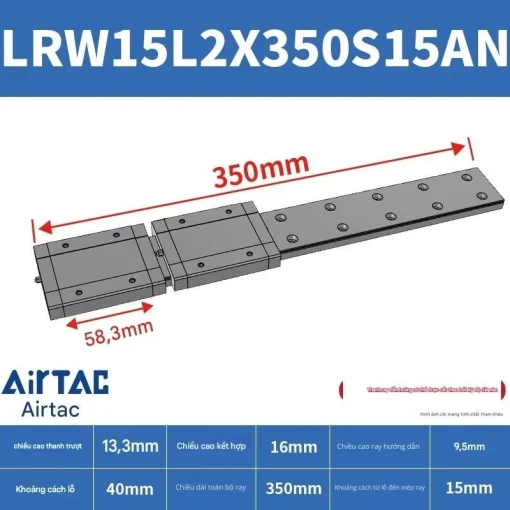 Ray trượt tuyến tính mini bản rộng LRW15L2X350S15AN - Ảnh 2