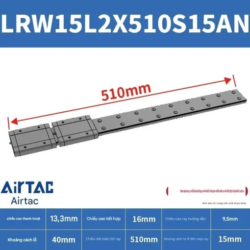 Ray trượt tuyến tính mini bản rộng LRW15L2X510S15AN - Ảnh 2