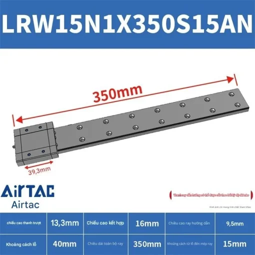 Ray trượt tuyến tính mini bản rộng LRW15N1X350S15AN - Ảnh 2