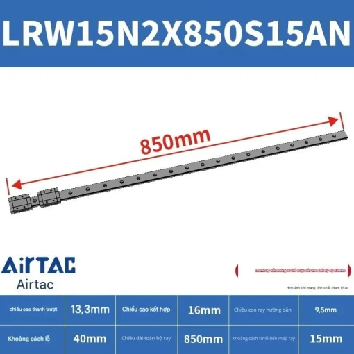 Ray trượt tuyến tính mini bản rộng LRW15N2X850S15AN - Ảnh 2