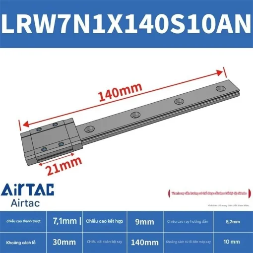 Ray trượt tuyến tính mini bản rộng LRW7N1X140S10AN - Ảnh 2