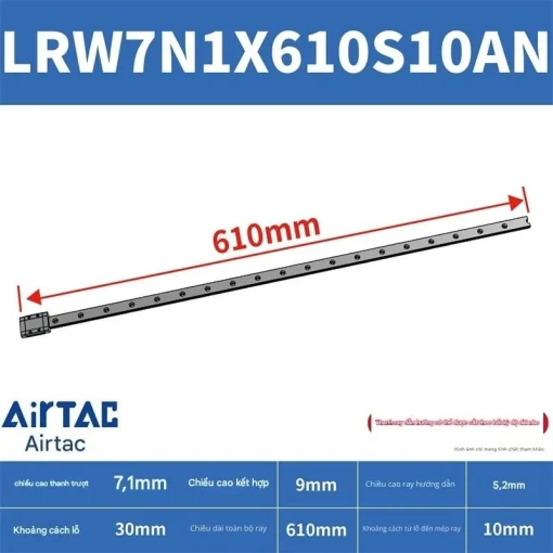 Ray trượt tuyến tính mini bản rộng LRW7N1X610S10AN - Ảnh 2
