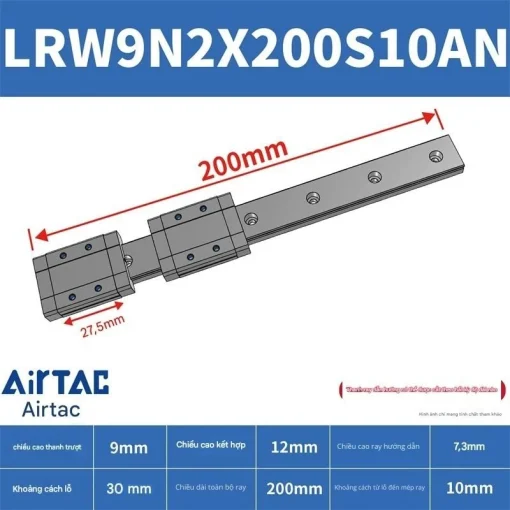 Ray trượt tuyến tính mini bản rộng LRW9N2X200S10AN - Ảnh 2