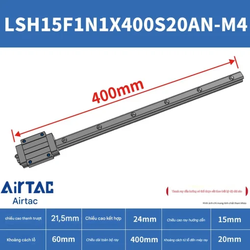 Ray trượt vuông tiêu chuẩn LSH15F1N1X400S20AN-M4 - Ảnh 2
