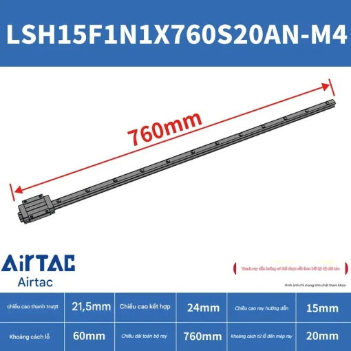 Ray trượt vuông tiêu chuẩn LSH15F1N1X760S20AN-M4 - Ảnh 2