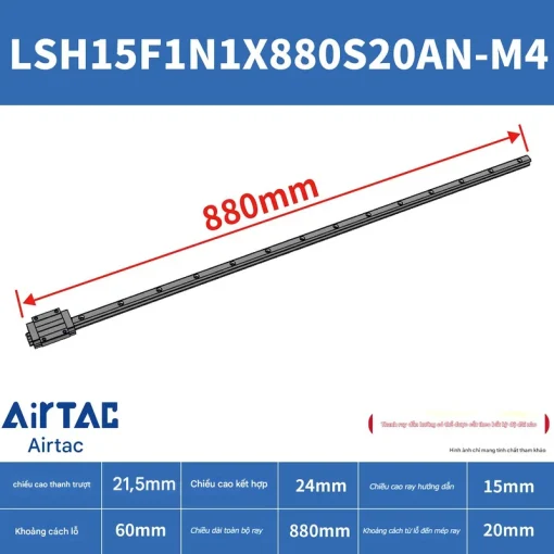 Ray trượt vuông tiêu chuẩn LSH15F1N1X880S20AN-M4 - Ảnh 2