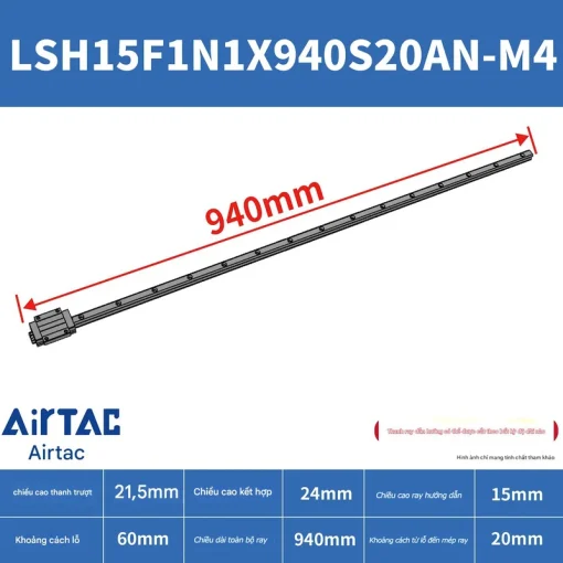 Ray trượt vuông tiêu chuẩn LSH15F1N1X940S20AN-M4 - Ảnh 2