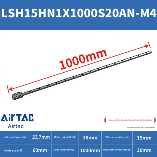 Ray trượt vuông tiêu chuẩn LSH15HN1X1000S20AN-M4 - Ảnh 2