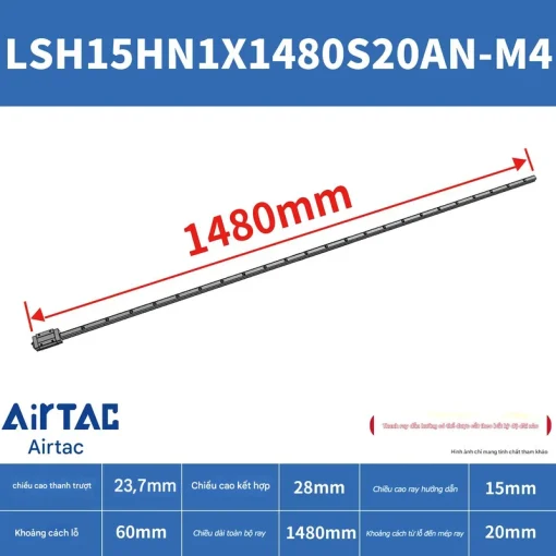 Ray trượt vuông tiêu chuẩn LSH15HN1X1480S20AN-M4 - Ảnh 2