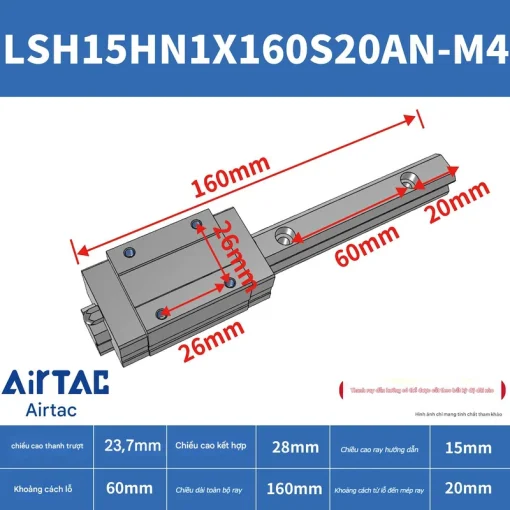 Ray trượt vuông tiêu chuẩn LSH15HN1X160S20AN-M4 - Ảnh 2