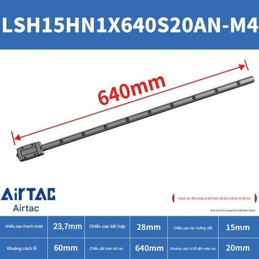 Ray trượt vuông tiêu chuẩn LSH15HN1X640S20AN-M4 - Ảnh 2