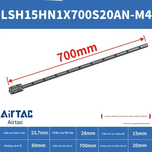 Ray trượt vuông tiêu chuẩn LSH15HN1X700S20AN-M4 - Ảnh 2