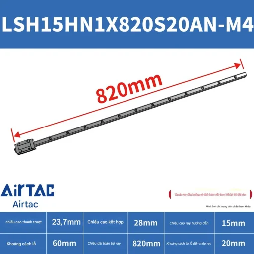 Ray trượt vuông tiêu chuẩn LSH15HN1X820S20AN-M4 - Ảnh 2