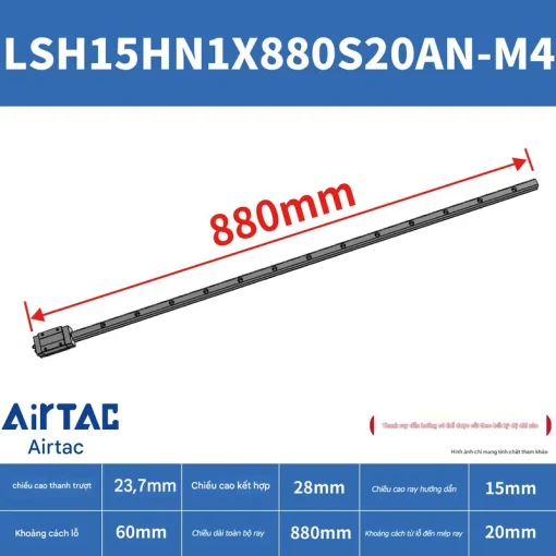 Ray trượt vuông tiêu chuẩn LSH15HN1X880S20AN-M4 - Ảnh 2
