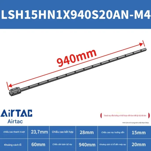 Ray trượt vuông tiêu chuẩn LSH15HN1X940S20AN-M4 - Ảnh 2