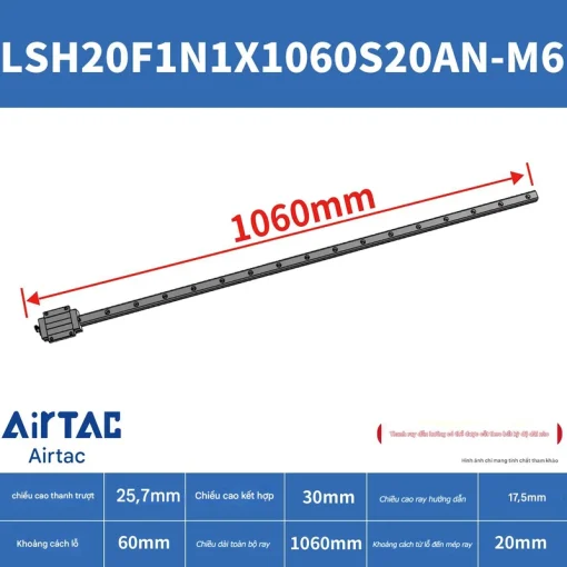 Ray trượt vuông tiêu chuẩn LSH20F1N1X1060S20AN-M6 - Ảnh 2