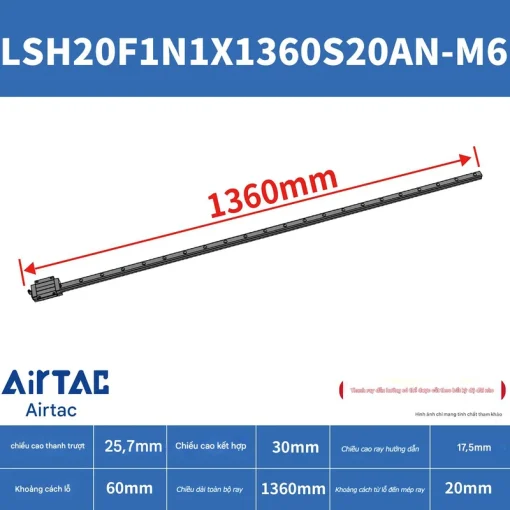 Ray trượt vuông tiêu chuẩn LSH20F1N1X1360S20AN-M6 - Ảnh 2