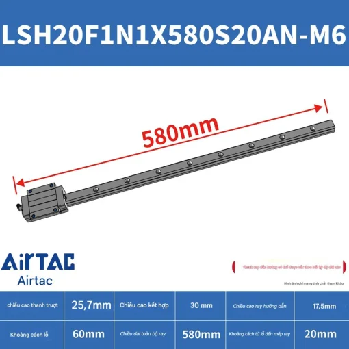 Ray trượt vuông tiêu chuẩn LSH20F1N1X580S20AN-M6 - Ảnh 2