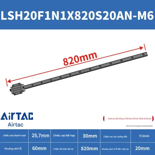 Ray trượt vuông tiêu chuẩn LSH20F1N1X820S20AN-M6 - Ảnh 2