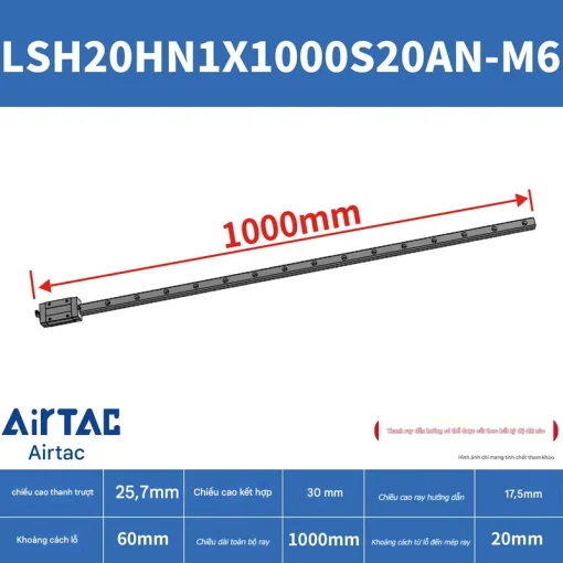 Ray trượt vuông tiêu chuẩn LSH20HN1X1000S20AN-M6 - Ảnh 2