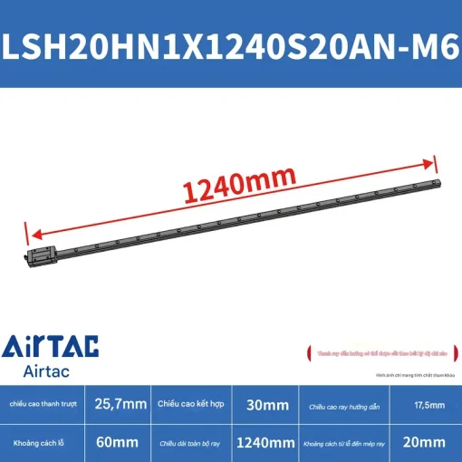 Ray trượt vuông tiêu chuẩn LSH20HN1X1240S20AN-M6 - Ảnh 2