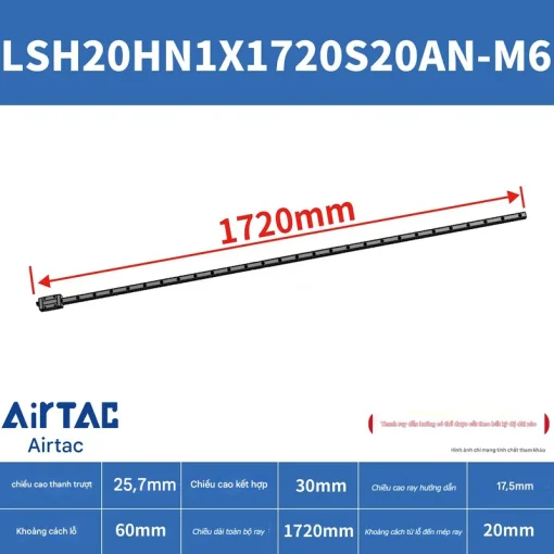 Ray trượt vuông tiêu chuẩn LSH20HN1X1720S20AN-M6 - Ảnh 2