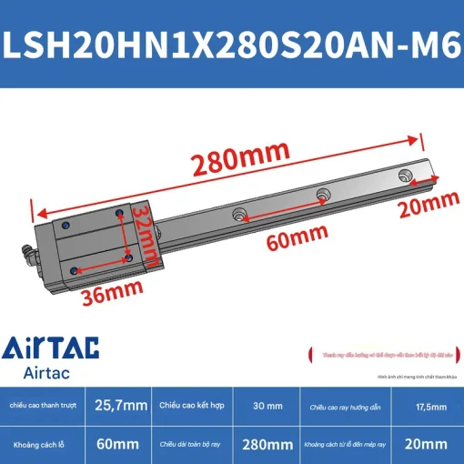 Ray trượt vuông tiêu chuẩn LSH20HN1X280S20AN-M6 - Ảnh 2