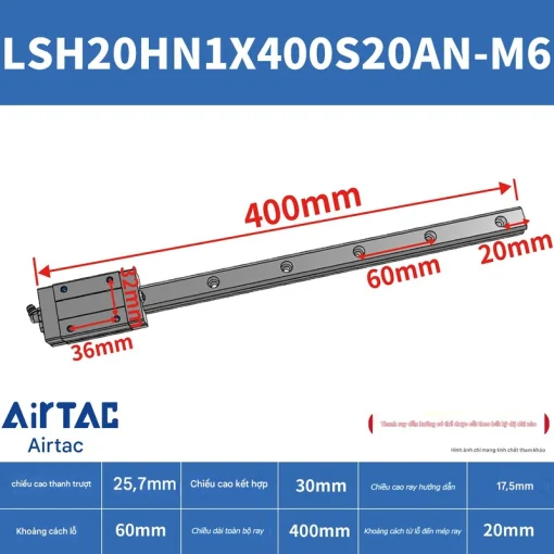 Ray trượt vuông tiêu chuẩn LSH20HN1X400S20AN-M6 - Ảnh 2