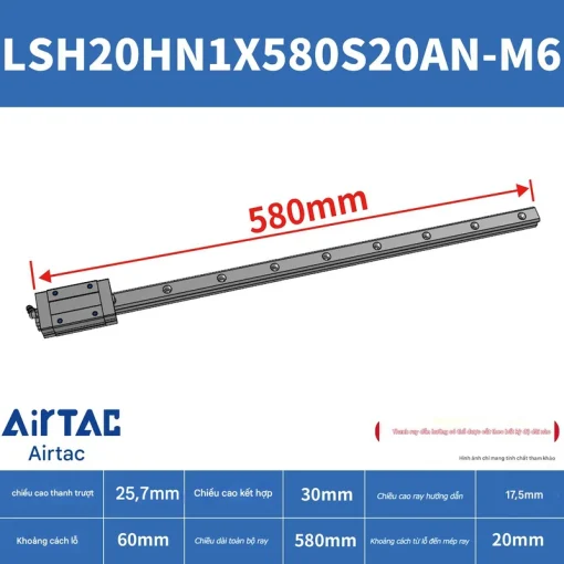 Ray trượt vuông tiêu chuẩn LSH20HN1X580S20AN-M6 - Ảnh 2