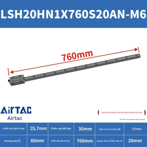 Ray trượt vuông tiêu chuẩn LSH20HN1X760S20AN-M6 - Ảnh 2