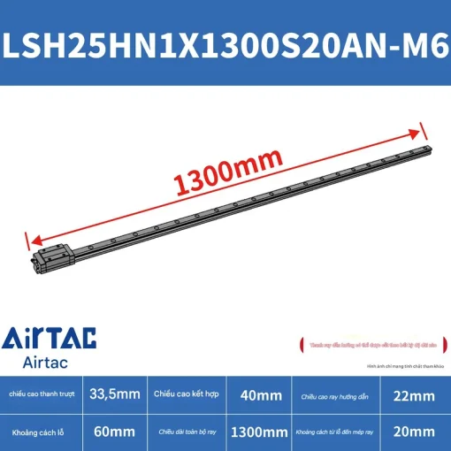 Ray trượt vuông tiêu chuẩn LSH25F1N1X1300S20AN-M6 - Ảnh 2