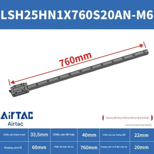 Ray trượt vuông tiêu chuẩn LSH25F1N1X760S20AN-M6 - Ảnh 2