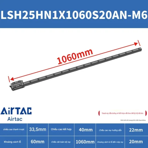 Ray trượt vuông tiêu chuẩn LSH25HN1X1060S20AN-M6 - Ảnh 2