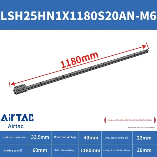 Ray trượt vuông tiêu chuẩn LSH25HN1X1180S20AN-M6 - Ảnh 2