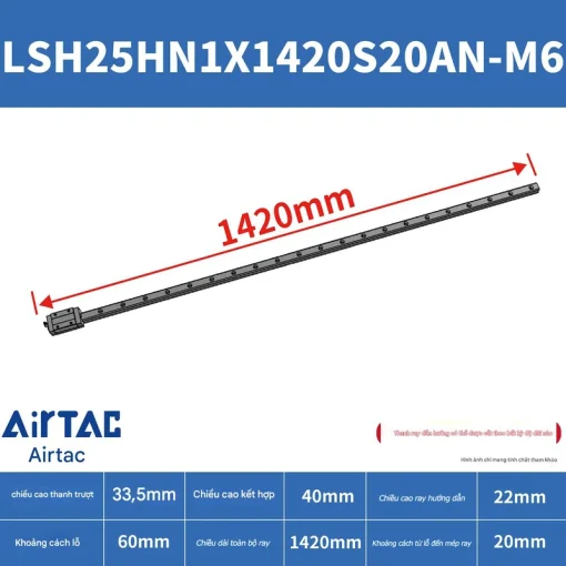 Ray trượt vuông tiêu chuẩn LSH25HN1X1420S20AN-M6 - Ảnh 2