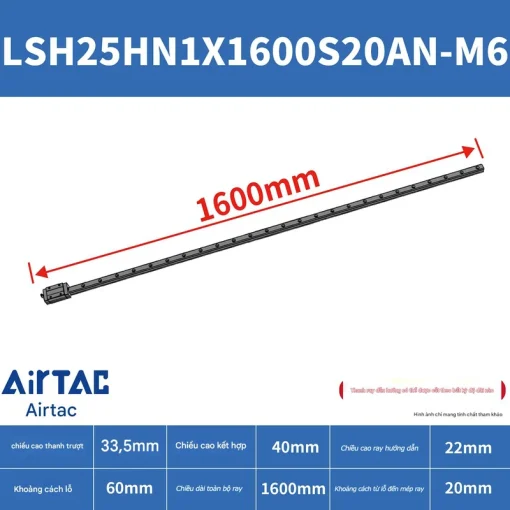 Ray trượt vuông tiêu chuẩn LSH25HN1X1600S20AN-M6 - Ảnh 2