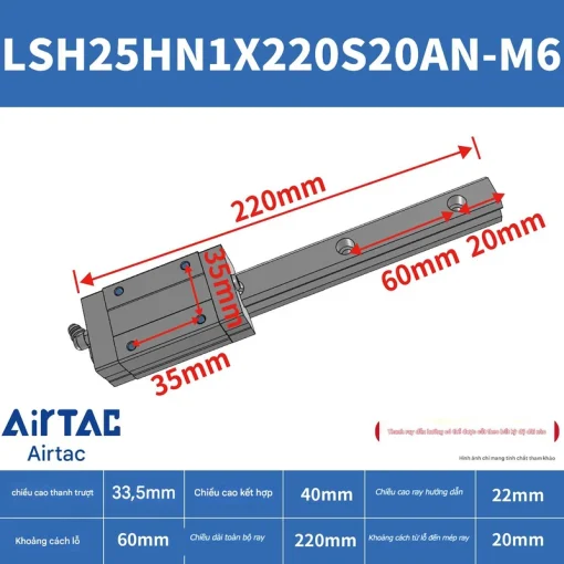 Ray trượt vuông tiêu chuẩn LSH25HN1X220S20AN-M6 - Ảnh 2