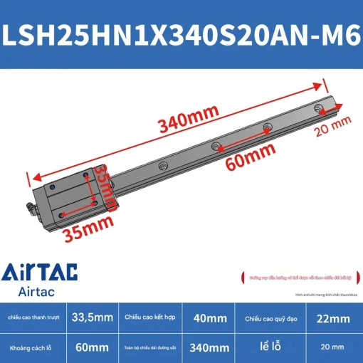 Ray trượt vuông tiêu chuẩn LSH25HN1X340S20AN-M6 - Ảnh 2