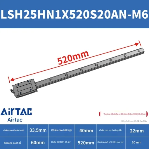 Ray trượt vuông tiêu chuẩn LSH25HN1X520S20AN-M6 - Ảnh 2