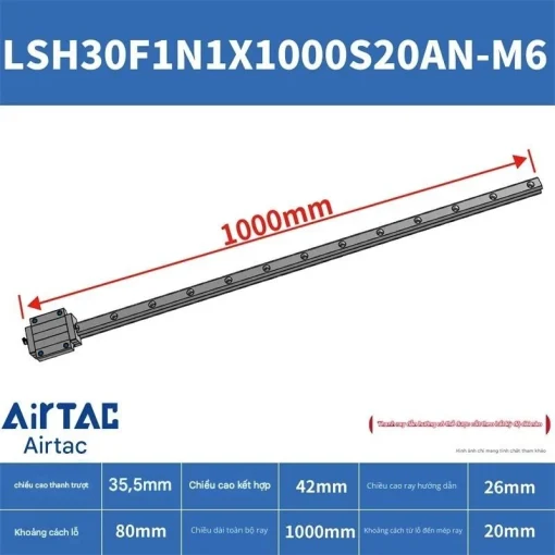 Ray trượt vuông tiêu chuẩn LSH30F1N1X1000S20AN-M6 - Ảnh 2