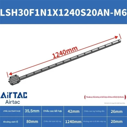 Ray trượt vuông tiêu chuẩn LSH30F1N1X1240S20AN-M6 - Ảnh 2
