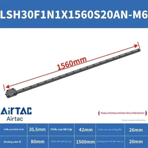 Ray trượt vuông tiêu chuẩn LSH30F1N1X1560S20AN-M6 - Ảnh 2