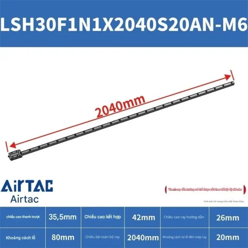 Ray trượt vuông tiêu chuẩn LSH30F1N1X2040S20AN-M6 - Ảnh 2