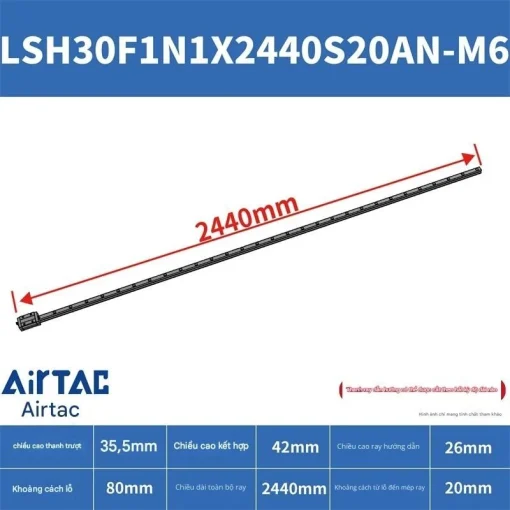 Ray trượt vuông tiêu chuẩn LSH30F1N1X2440S20AN-M6 - Ảnh 2